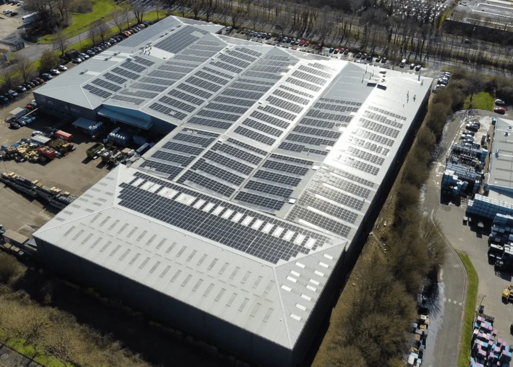 Thorlux Lighting factory roof covered with solar panels